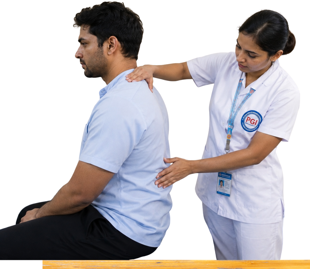 A PGI Pithoragarh physiotherapy student guiding a neck mobilisation